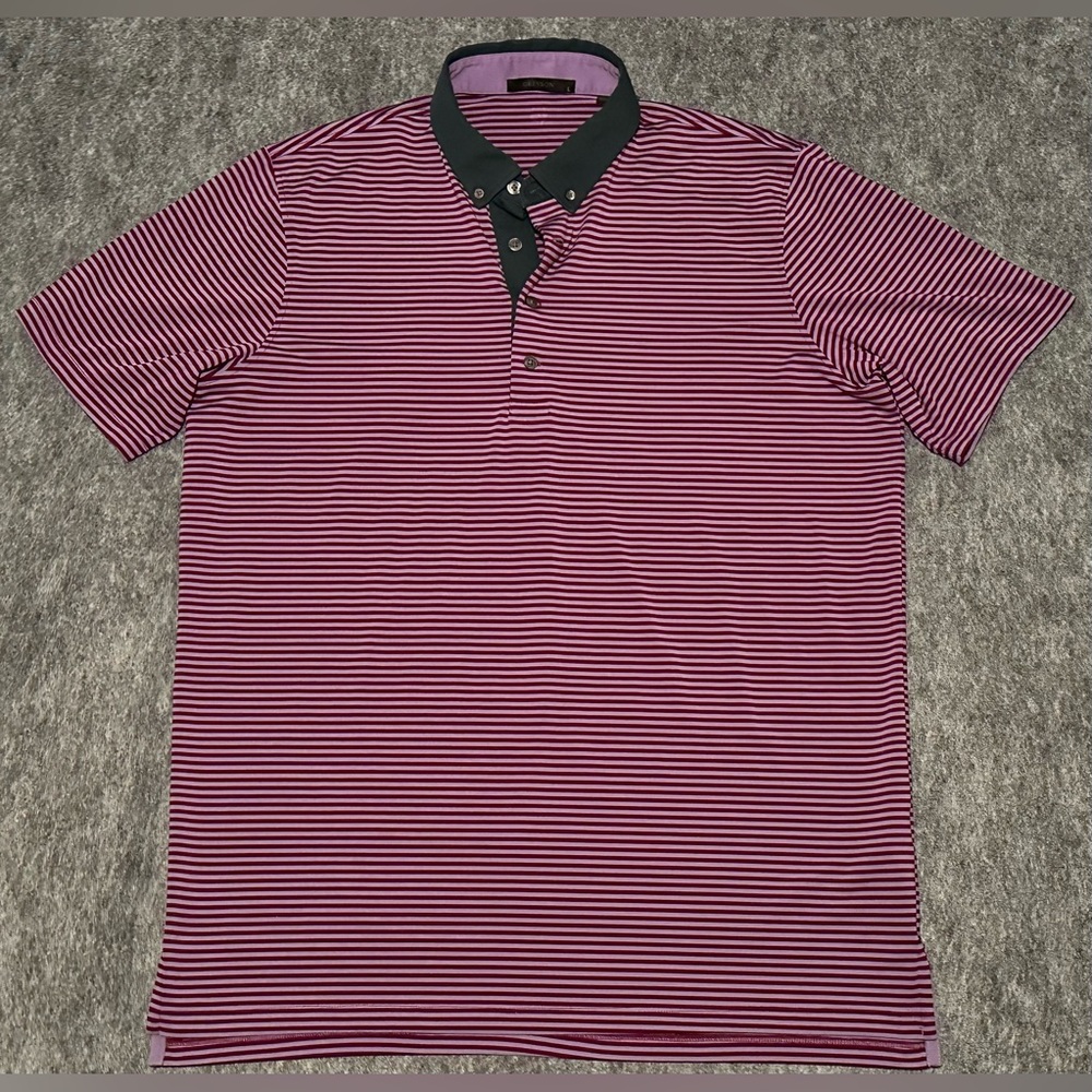Men’s Greyson Plum/ Purple/ Grey Performance Golf Striped Polo Shirt- Large